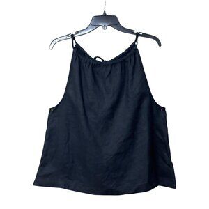 Nicole Miller NY 100%  Linen Sleeveless Top With Beaded Tie Detail, Black, Sz. L